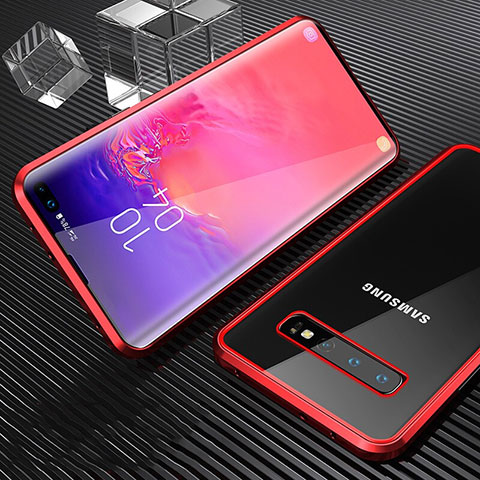 Funda Bumper Lujo Marco de Aluminio Espejo 360 Grados Carcasa T02 para Samsung Galaxy S10 Plus Rojo