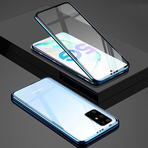 Funda Bumper Lujo Marco de Aluminio Espejo 360 Grados Carcasa T02 para Samsung Galaxy S20 Plus Azul