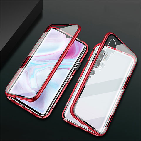 Funda Bumper Lujo Marco de Aluminio Espejo 360 Grados Carcasa T02 para Xiaomi Mi Note 10 Rojo