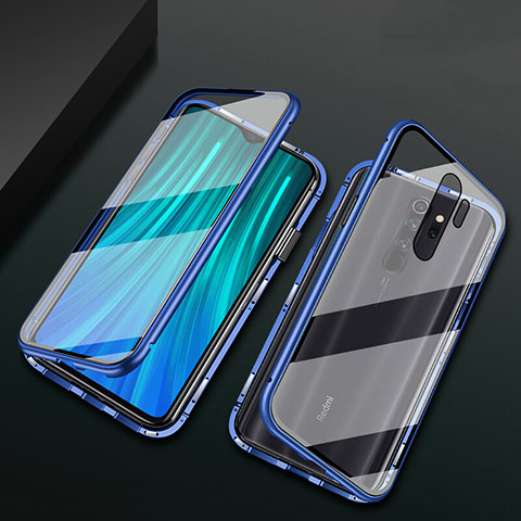 Funda Bumper Lujo Marco de Aluminio Espejo 360 Grados Carcasa T02 para Xiaomi Redmi Note 8 Pro Azul