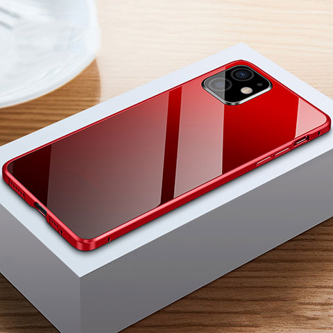 Funda Bumper Lujo Marco de Aluminio Espejo 360 Grados Carcasa T03 para Apple iPhone 12 Mini Rojo y Negro