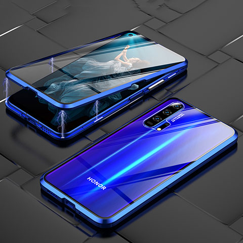 Funda Bumper Lujo Marco de Aluminio Espejo 360 Grados Carcasa T03 para Huawei Honor 20 Pro Azul
