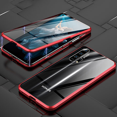 Funda Bumper Lujo Marco de Aluminio Espejo 360 Grados Carcasa T03 para Huawei Honor 20 Pro Rojo