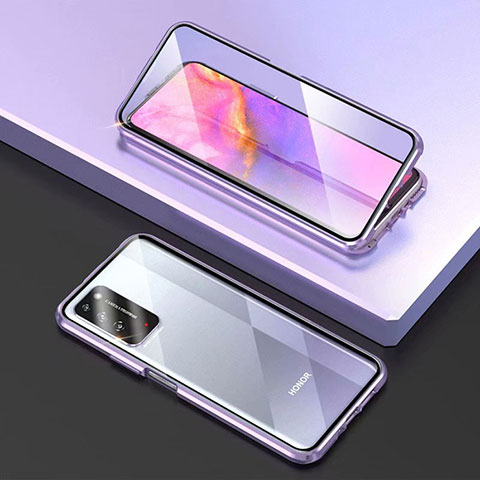 Funda Bumper Lujo Marco de Aluminio Espejo 360 Grados Carcasa T03 para Huawei Honor X10 5G Morado