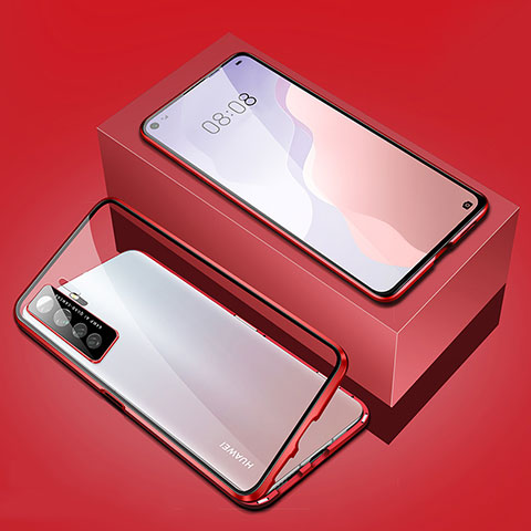 Funda Bumper Lujo Marco de Aluminio Espejo 360 Grados Carcasa T03 para Huawei Nova 7 SE 5G Rojo
