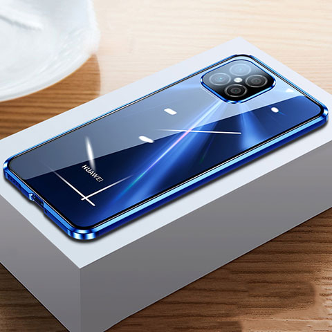 Funda Bumper Lujo Marco de Aluminio Espejo 360 Grados Carcasa T03 para Huawei Nova 8 SE 5G Azul