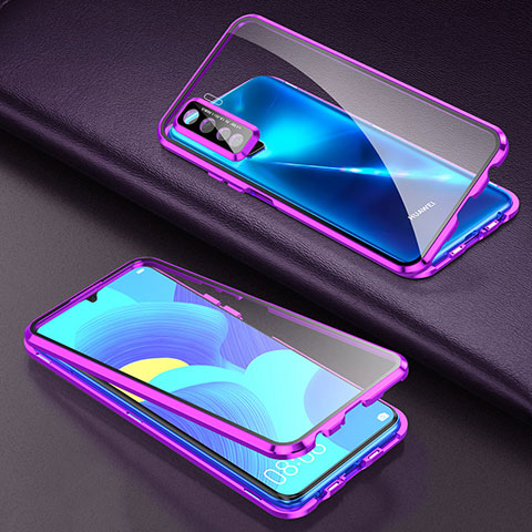 Funda Bumper Lujo Marco de Aluminio Espejo 360 Grados Carcasa T03 para Oppo A91 Morado