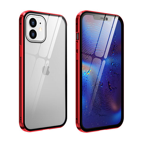 Funda Bumper Lujo Marco de Aluminio Espejo 360 Grados Carcasa T04 para Apple iPhone 12 Rojo