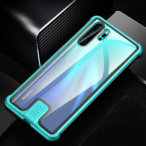 Funda Bumper Lujo Marco de Aluminio Espejo 360 Grados Carcasa T04 para Huawei P30 Pro Cian