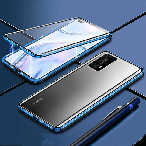 Funda Bumper Lujo Marco de Aluminio Espejo 360 Grados Carcasa T04 para Huawei P40 Pro+ Plus Azul