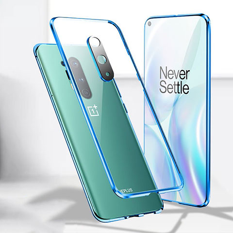 Funda Bumper Lujo Marco de Aluminio Espejo 360 Grados Carcasa T04 para OnePlus 8 Pro Azul