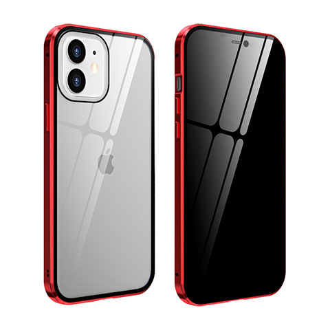 Funda Bumper Lujo Marco de Aluminio Espejo 360 Grados Carcasa T05 para Apple iPhone 12 Mini Rojo