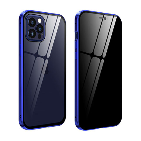 Funda Bumper Lujo Marco de Aluminio Espejo 360 Grados Carcasa T05 para Apple iPhone 12 Pro Azul