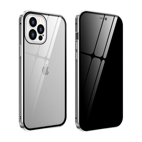 Funda Bumper Lujo Marco de Aluminio Espejo 360 Grados Carcasa T05 para Apple iPhone 12 Pro Max Plata