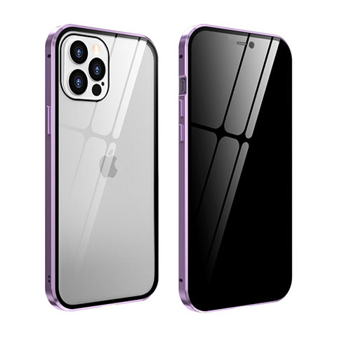 Funda Bumper Lujo Marco de Aluminio Espejo 360 Grados Carcasa T05 para Apple iPhone 12 Pro Max Purpura Claro
