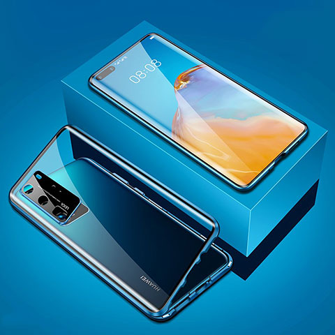 Funda Bumper Lujo Marco de Aluminio Espejo 360 Grados Carcasa T05 para Huawei P40 Pro Azul