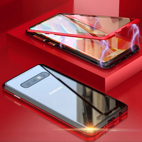 Funda Bumper Lujo Marco de Aluminio Espejo 360 Grados Carcasa T05 para Samsung Galaxy S10 5G Rojo