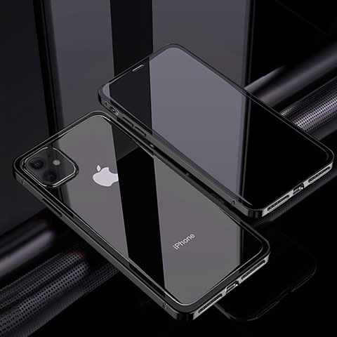 Funda Bumper Lujo Marco de Aluminio Espejo 360 Grados Carcasa T06 para Apple iPhone 12 Negro