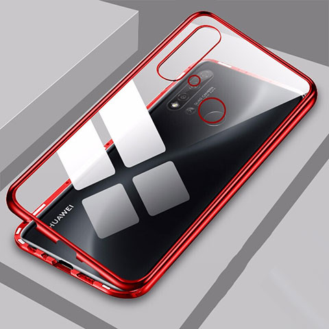 Funda Bumper Lujo Marco de Aluminio Espejo 360 Grados Carcasa T06 para Huawei Nova 5i Rojo