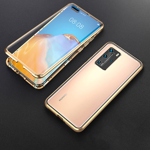 Funda Bumper Lujo Marco de Aluminio Espejo 360 Grados Carcasa T06 para Huawei P40 Pro Oro