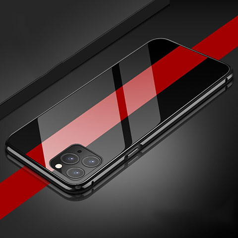 Funda Bumper Lujo Marco de Aluminio Espejo 360 Grados Carcasa T08 para Apple iPhone 11 Pro Max Negro
