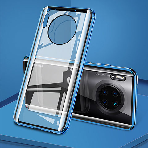 Funda Bumper Lujo Marco de Aluminio Espejo 360 Grados Carcasa T08 para Huawei Mate 30 Pro 5G Azul