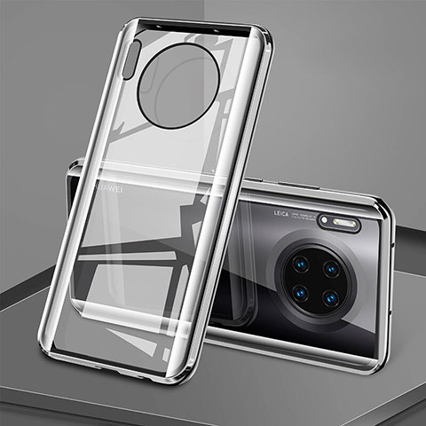 Funda Bumper Lujo Marco de Aluminio Espejo 360 Grados Carcasa T08 para Huawei Mate 30 Pro 5G Plata