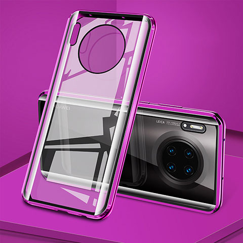 Funda Bumper Lujo Marco de Aluminio Espejo 360 Grados Carcasa T08 para Huawei Mate 30 Pro Morado