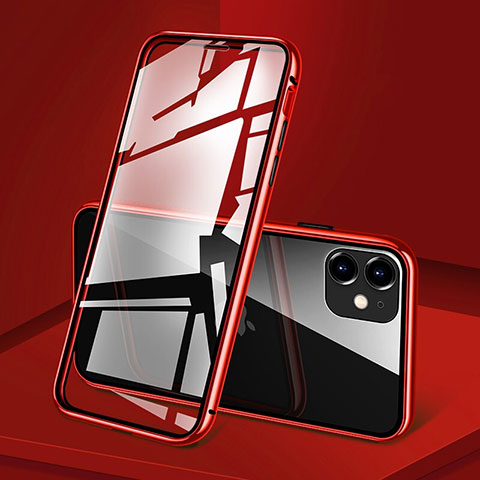 Funda Bumper Lujo Marco de Aluminio Espejo 360 Grados Carcasa T09 para Apple iPhone 11 Rojo