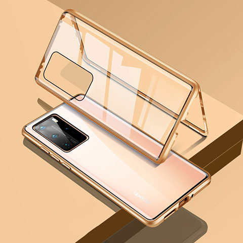 Funda Bumper Lujo Marco de Aluminio Espejo 360 Grados Carcasa T09 para Huawei P40 Pro Oro