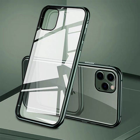 Funda Bumper Lujo Marco de Aluminio Espejo 360 Grados Carcasa T10 para Apple iPhone 11 Pro Verde