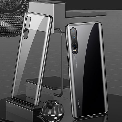 Funda Bumper Lujo Marco de Aluminio Espejo 360 Grados Carcasa T10 para Huawei P30 Negro