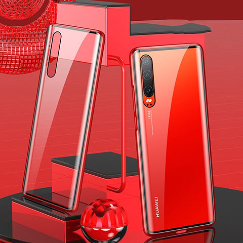 Funda Bumper Lujo Marco de Aluminio Espejo 360 Grados Carcasa T10 para Huawei P30 Rojo