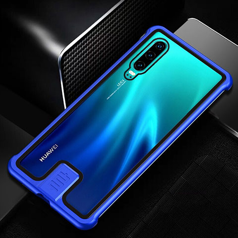 Funda Bumper Lujo Marco de Aluminio Espejo 360 Grados Carcasa T11 para Huawei P30 Azul