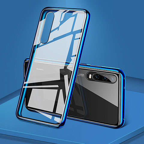 Funda Bumper Lujo Marco de Aluminio Espejo 360 Grados Carcasa T12 para Huawei P30 Azul