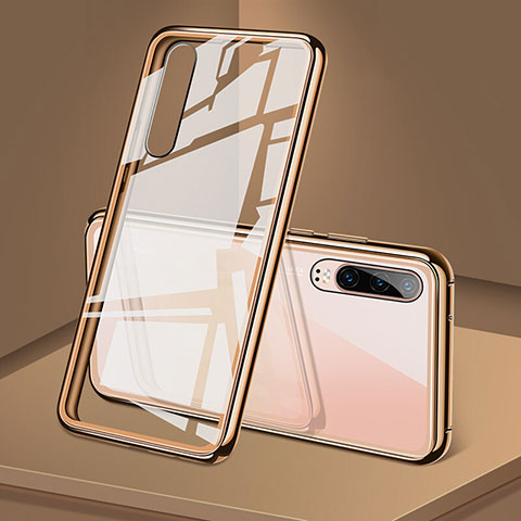 Funda Bumper Lujo Marco de Aluminio Espejo 360 Grados Carcasa T12 para Huawei P30 Oro