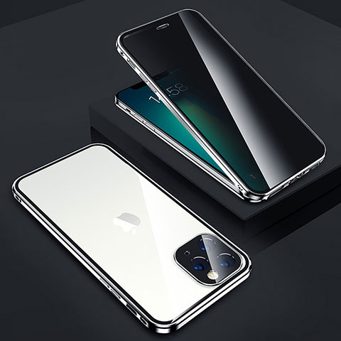Funda Bumper Lujo Marco de Aluminio Espejo 360 Grados Carcasa Z05 para Apple iPhone 13 Pro Plata