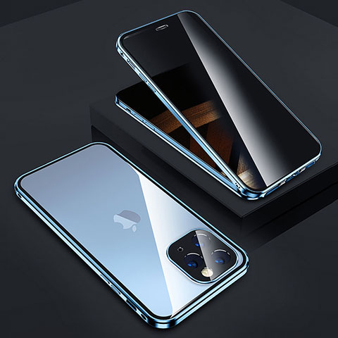 Funda Bumper Lujo Marco de Aluminio Espejo 360 Grados Carcasa Z05 para Apple iPhone 14 Pro Azul