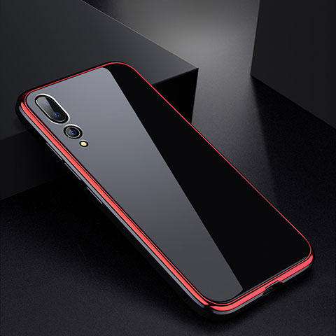 Funda Bumper Lujo Marco de Aluminio Espejo Carcasa M01 para Huawei P20 Pro Rojo y Negro