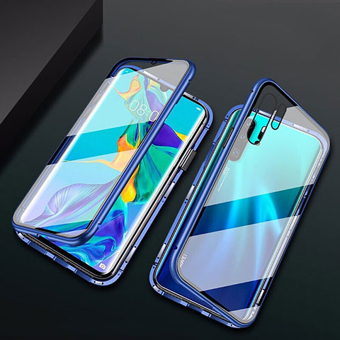 Funda Bumper Lujo Marco de Aluminio Espejo Carcasa M02 para Huawei P30 Pro New Edition Azul