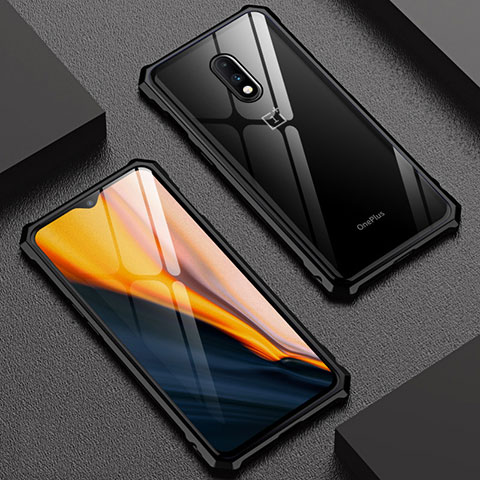 Funda Bumper Lujo Marco de Aluminio Espejo Carcasa para OnePlus 7 Negro