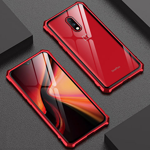 Funda Bumper Lujo Marco de Aluminio Espejo Carcasa para OnePlus 7 Rojo