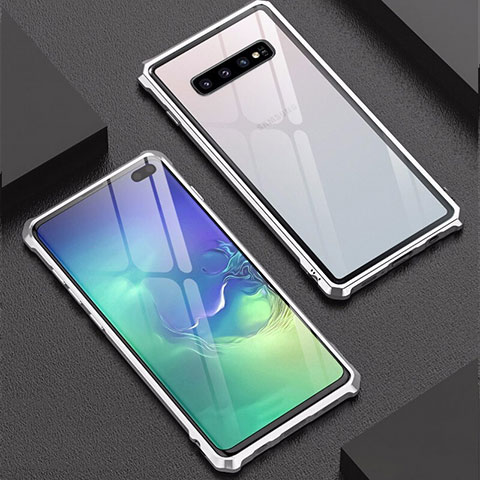 Funda Bumper Lujo Marco de Aluminio Espejo Carcasa para Samsung Galaxy S10 Plus Plata