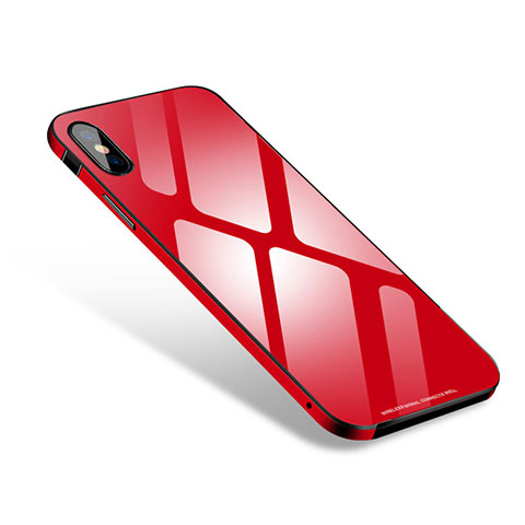 Funda Bumper Lujo Marco de Aluminio Espejo Carcasa S01 para Apple iPhone X Rojo