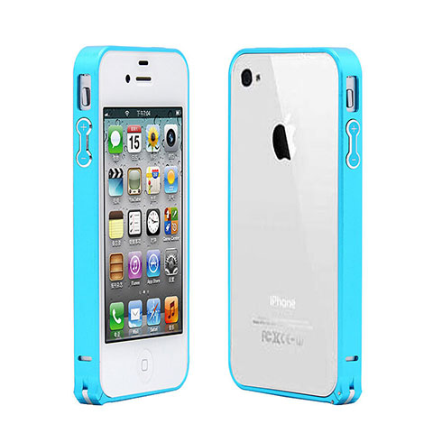 Funda Bumper Lujo Marco de Aluminio para Apple iPhone 4S Azul Cielo