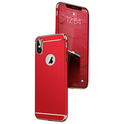 Funda Bumper Lujo Marco de Metal y Plastico C01 para Apple iPhone X Rojo