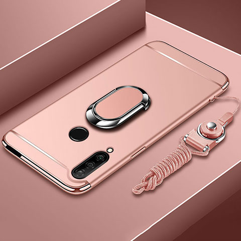 Funda Bumper Lujo Marco de Metal y Plastico Carcasa con Anillo de dedo Soporte A01 para Huawei Enjoy 10 Plus Oro Rosa