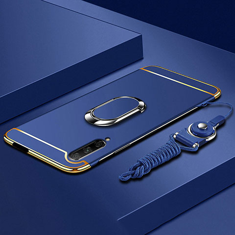Funda Bumper Lujo Marco de Metal y Plastico Carcasa con Anillo de dedo Soporte A01 para Huawei Honor 9X Pro Azul