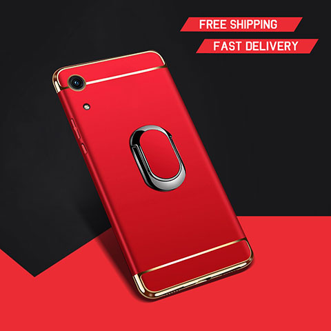 Funda Bumper Lujo Marco de Metal y Plastico Carcasa con Anillo de dedo Soporte A01 para Huawei Honor Play 8A Rojo