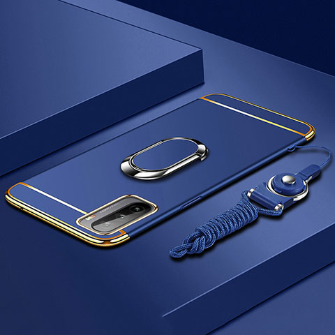 Funda Bumper Lujo Marco de Metal y Plastico Carcasa con Anillo de dedo Soporte A01 para Huawei Mate 40 Lite 5G Azul
